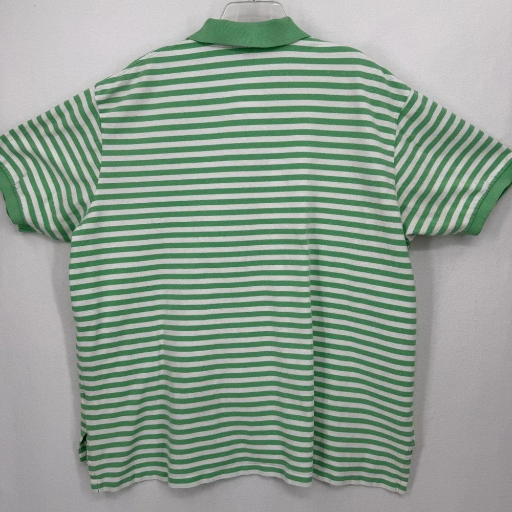 Polo Ralph Lauren Shirt Mens 3XB Green White Striped Short Sleeve Pique Cotton